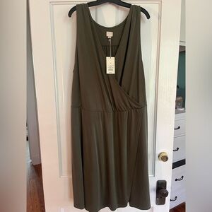 NWT A New Day sleeveless faux wrap dress, Olive green, 1x
